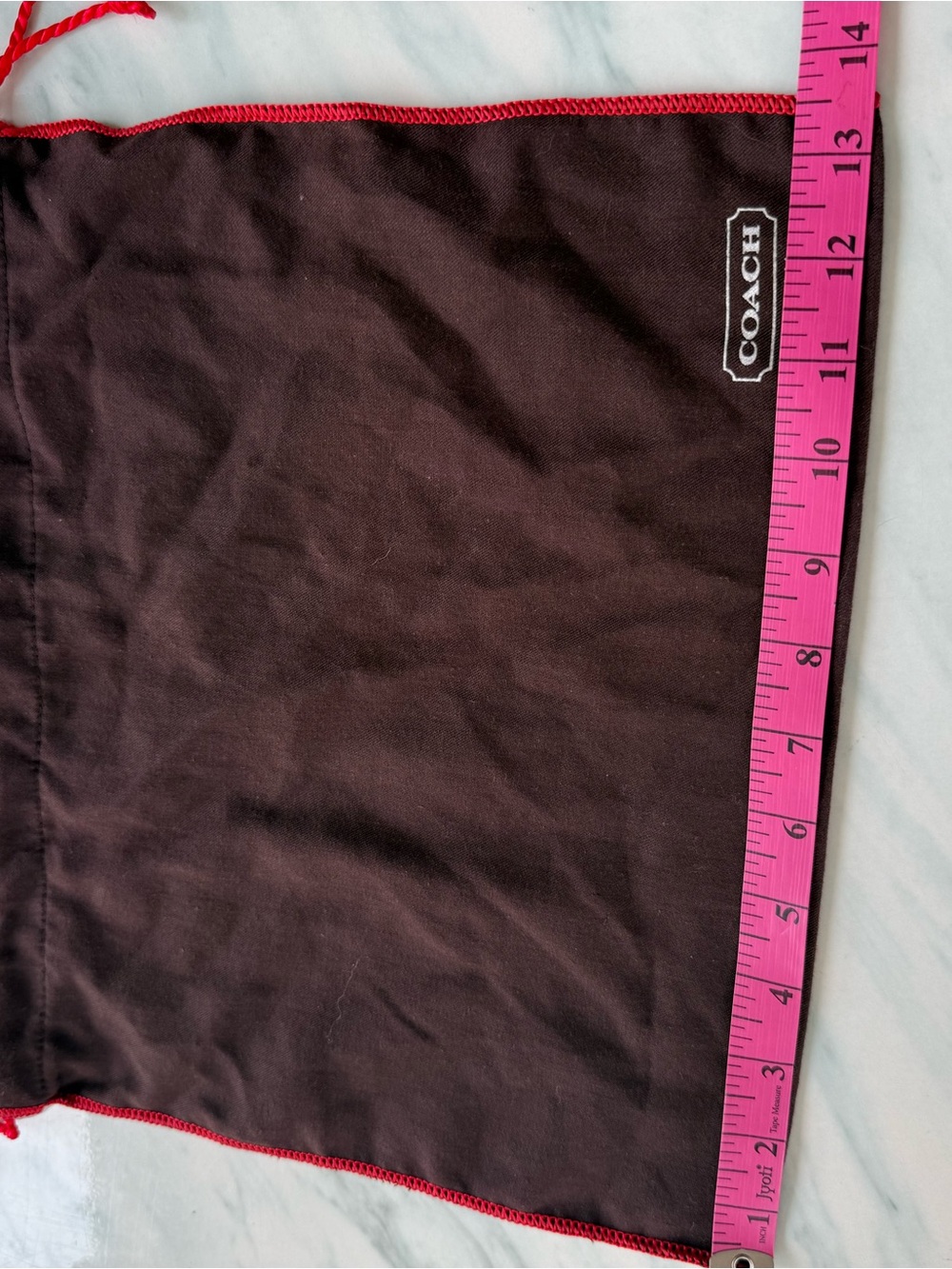Coach Brown Drawstring Dust Pouch with Red Trim - Picture 3 of 4